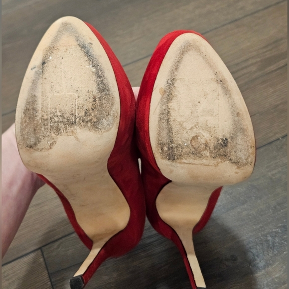 Giuseppe Zanotti Red Suede Peep Toe Platform Heels - Picture 10 of 13